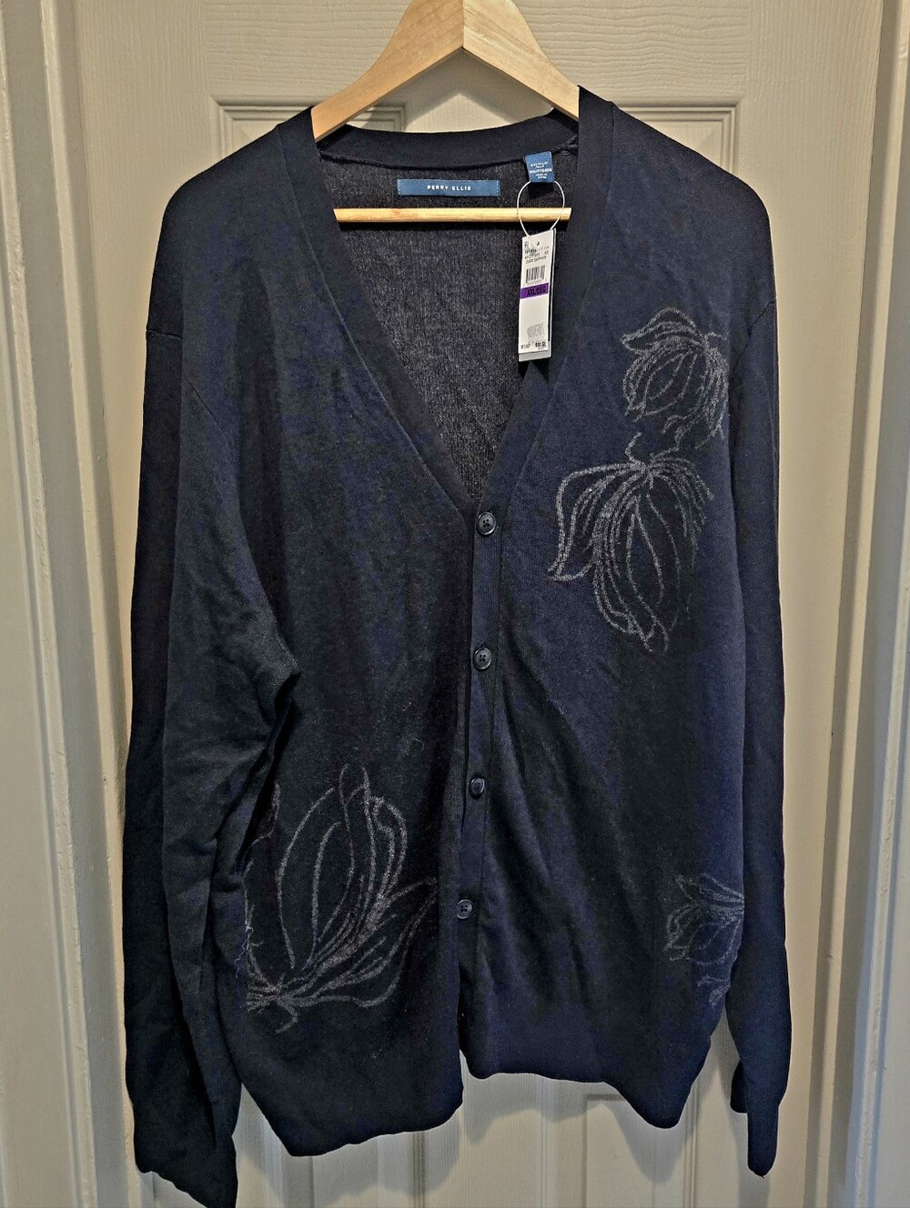 Perry Ellis Mens Floral Print Cardigan Sweater, Style # 4Ifg7218ps - XX-Large